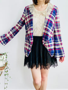 Vintage Plaid Fall Jacket with lace skirt on model 