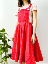 Load image into Gallery viewer, Vintage watermelon red polka dots overall dress
