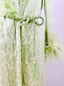 Vintage 1920s green boudoir robe w ostrich feathers