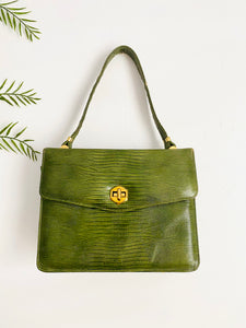 Vintage 1940s Green Lizard Cowhide Leather Bag