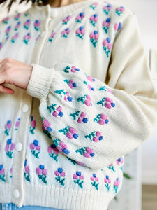 Vintage pink floral sweater with balloon sleeves