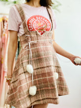 Load image into Gallery viewer, Vintage pink tweed pinafore dress w pom poms
