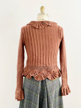 Load image into Gallery viewer, Vintage Caramel Color Crochet Cardigan with Scalloped Flounce
