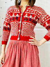 Load image into Gallery viewer, Vintage 1930s Red Novelty Sweater Cropped Cardigan
