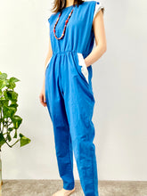 Load image into Gallery viewer, Vintage 1970s navy blue overalls cotton chore jumpsuit
