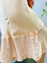 Load image into Gallery viewer, ribbonwork and lace detail on a 1930s silk satin gown
