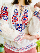 Load image into Gallery viewer, Vintage 1930s Hungarian Top Cotton Embroidered Peasant Blouse
