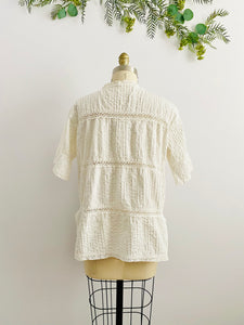 Vintage 1960s white pintuck blouse cotton duster