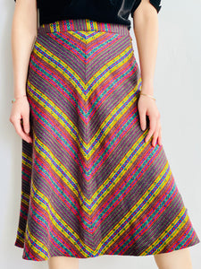 1970s Multi Colored Chevron A Line Skirt