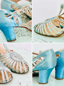 1920s Turquoise Satin Heels Art Deco Shoes Sea Foam Color