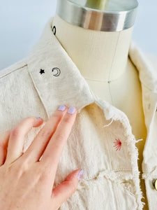 Vintage embroidered white denim novelty jacket