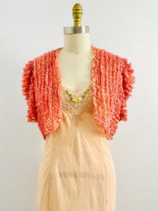 Vintage 1930s ruffled silk bolero in candy pink