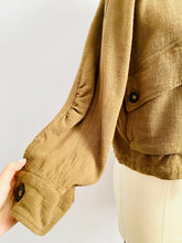 Load image into Gallery viewer, Minimalist Dark Olive Color Linen Jacket w Large Pockets
