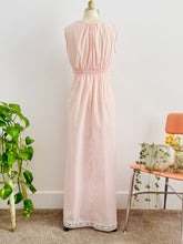 Load image into Gallery viewer, back of a vintage 1940s pink lingerie lace night gown on mannequin
