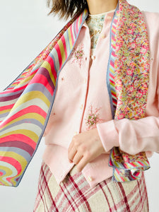 Vintage 1940s pink embroidered cardigan