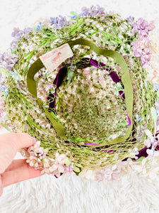 Vintage 1940s Lilac Blossom Millinery Hat w Velvet Ribbon