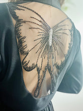 Load image into Gallery viewer, Vintage black bolero jacket with beaded butterfly
