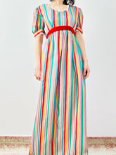 Load image into Gallery viewer, Vintage 1970s rainbow colors taffeta dress
