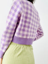Load image into Gallery viewer, Purple plaid cropped cardigan top
