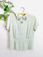 Load image into Gallery viewer, Vintage 1940s icy blue rayon top with ruched collar

