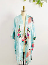 Load image into Gallery viewer, Vintage Pastel Blue Kimono with Peacocks Cherry Blossoms
