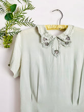 Load image into Gallery viewer, Vintage 1940s icy blue rayon top with ruched collar

