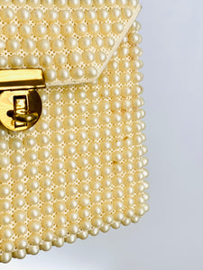 Vintage beige color faux pearl handbag vintage purse