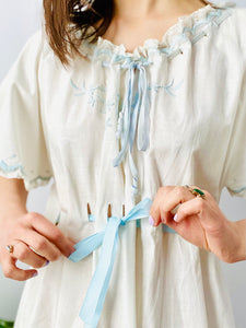 Antique 1910s Edwardian pastel blue embroidered lingerie dress