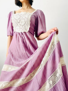 Vintage 1970s lilac color lace prairie dress