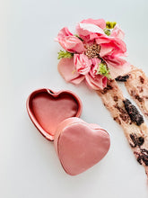 Load image into Gallery viewer, Vintage pink satin heart shaped jewelry box
