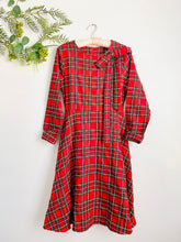 Load image into Gallery viewer, Vintage red plaid dress with bow fall dress
