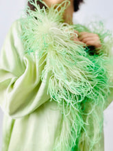 Load image into Gallery viewer, Vintage 1920s green satin robe w ostrich feathers

