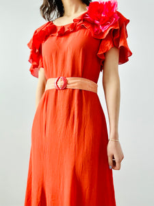 Vintage 1930s coral color silk dress