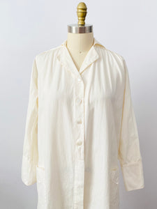 Vintage 1920s Bob Evans white cotton duster coat