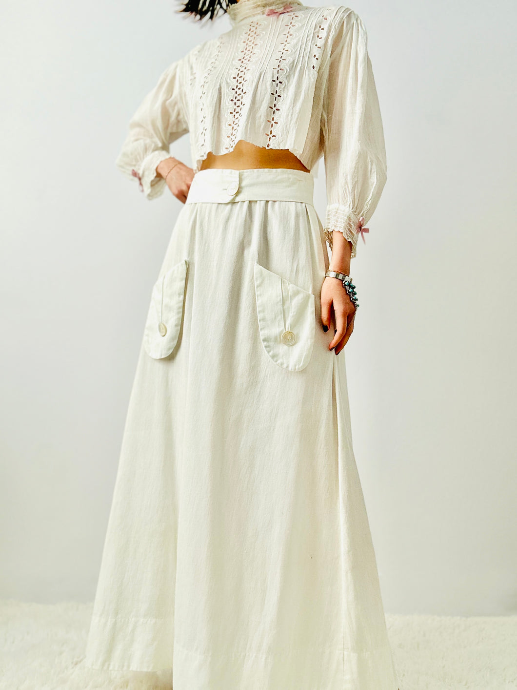 1910s Edwardian cotton skirt with pockets