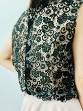 Load image into Gallery viewer, Vintage 1950s black lace top w cutout neckline
