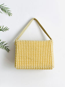 Vintage beige color faux pearl handbag vintage purse