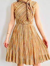 Load image into Gallery viewer, 1950s Miss Donna Striped Dress with Scarf and Belt Fall Dress
