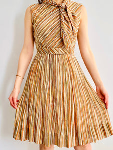 1950s Miss Donna Striped Dress with Scarf and Belt Fall Dress