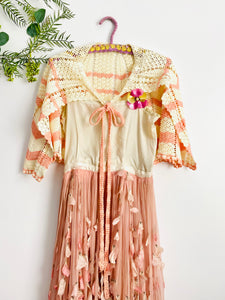 Vintage 1930s crochet lace cape/apron pastel colors