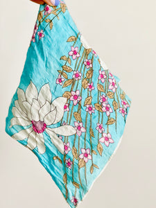 Vintage pastel blue floral hankie vintage bandana