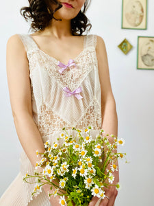 Vintage white pleated lace slip with bows