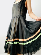 Load image into Gallery viewer, Vintage 1920s black silk dress set with pastel stripes
