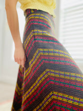 Load image into Gallery viewer, 1970s chevron A line skirt fall colors on model
