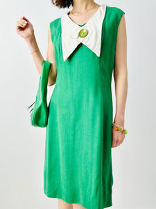 Vintage 1960s emerald green linen dress
