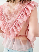 Load image into Gallery viewer, Vintage 1970s victorian style pink lace blouse
