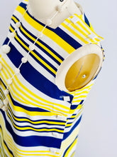 Load image into Gallery viewer, square buttons on a 1960s yellow and blue striped top
