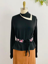 Load image into Gallery viewer, 1940s Black Rayon Top w Balloon Sleeves and Unusual Collar
