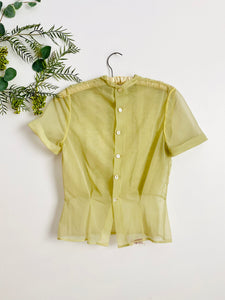 Vintage 1940s sage green ruched top with Peter Pan collar