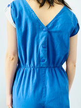 Load image into Gallery viewer, Vintage 1970s navy blue overalls cotton chore jumpsuit
